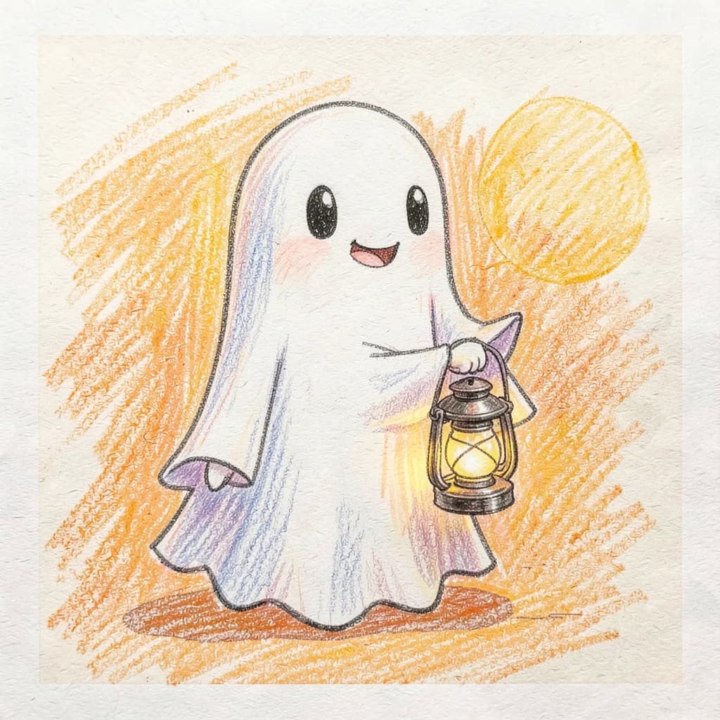 Drawing reference: A chibi ghost holding a tiny lantern — Easy Anime sketch