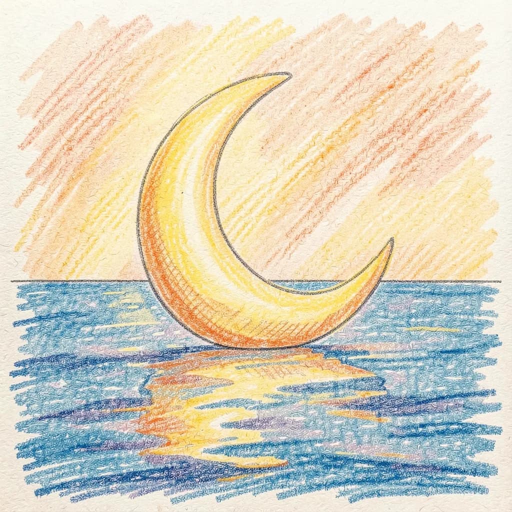 Drawing reference: A crescent moon over calm water — Easy Nature sketch