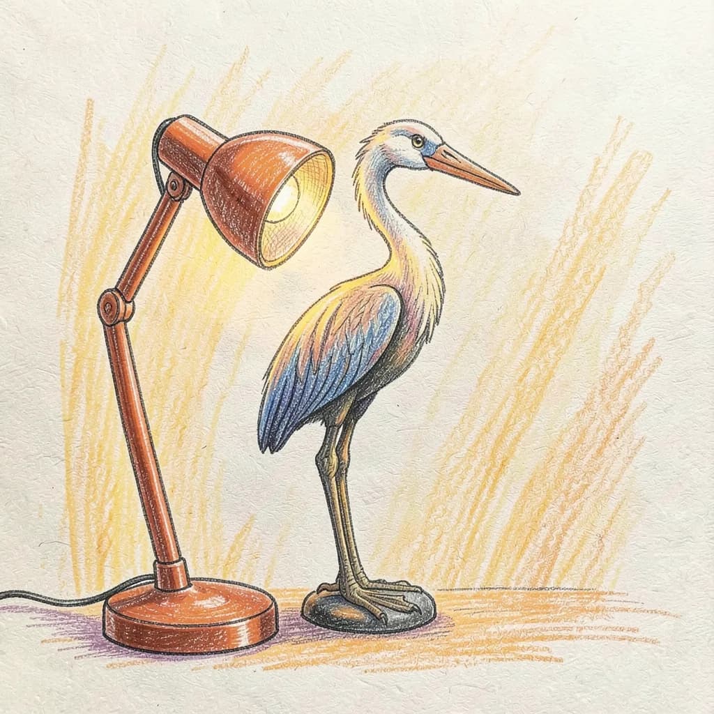 Drawing reference: A desk lamp shaped like a crane bird — Medium Objects sketch