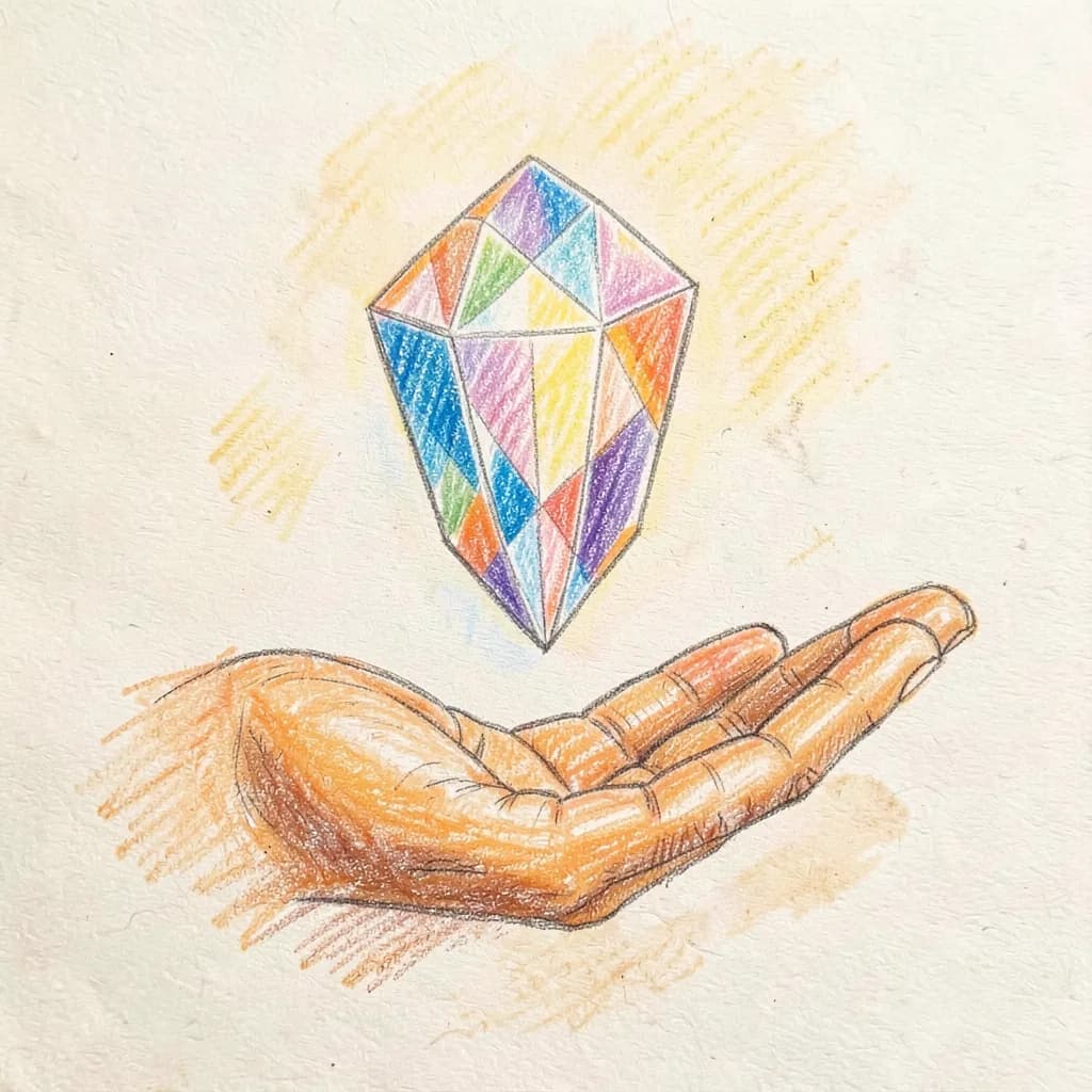 Drawing reference: A floating crystal above an open palm — Easy Fantasy sketch