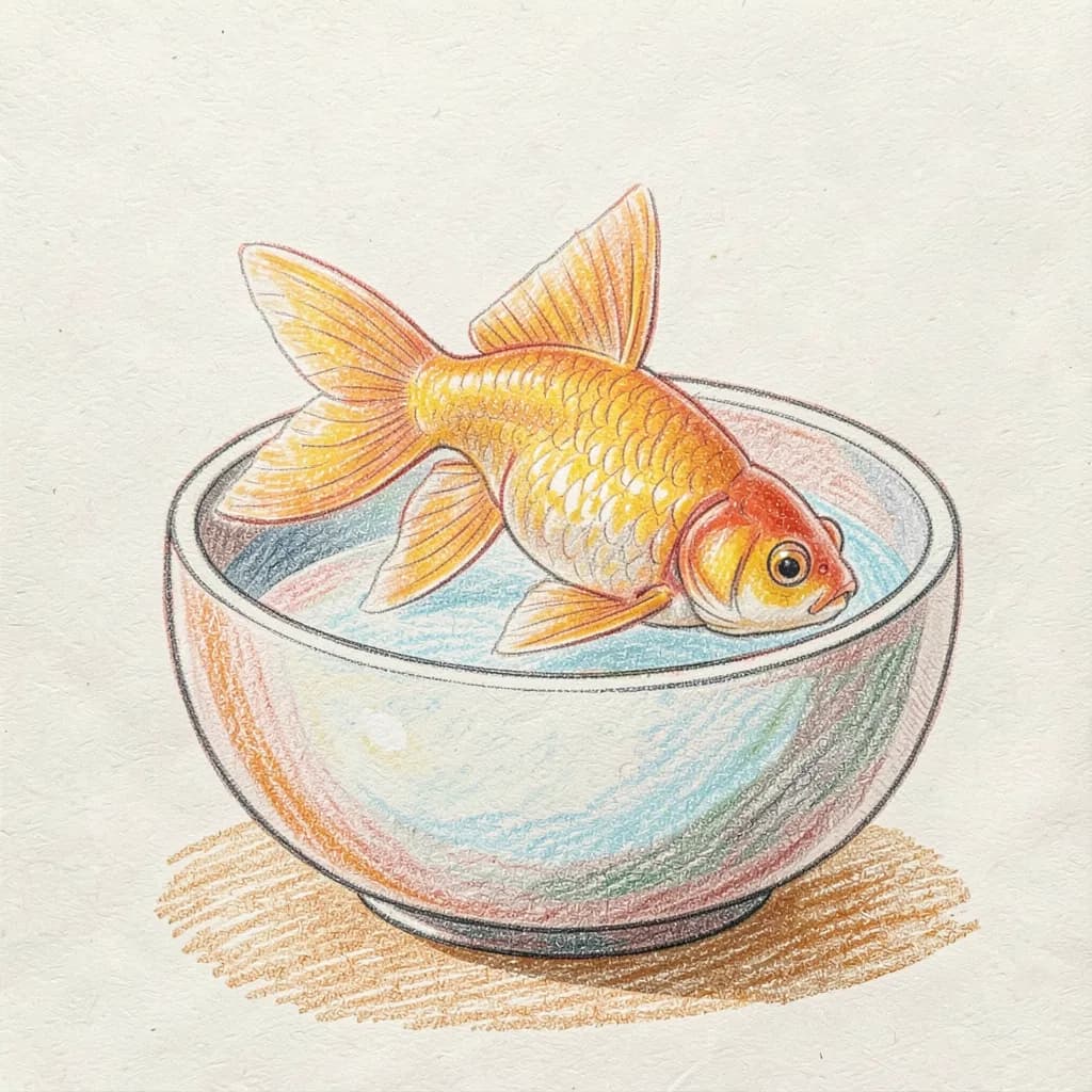 Drawing reference: A goldfish in a round bowl — Easy Animals sketch