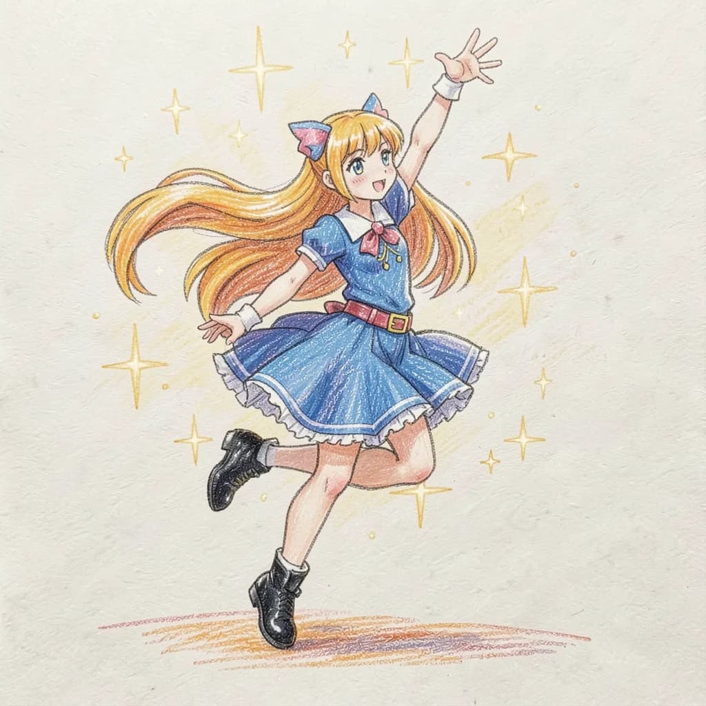 Drawing reference: A magical girl mid-transformation pose, sparkles everywhere — Medium Anime sketch