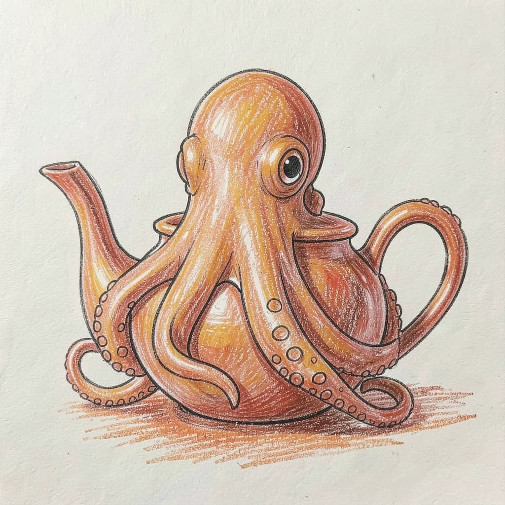 Drawing reference: An octopus wrapped around a teapot — Medium Animals sketch