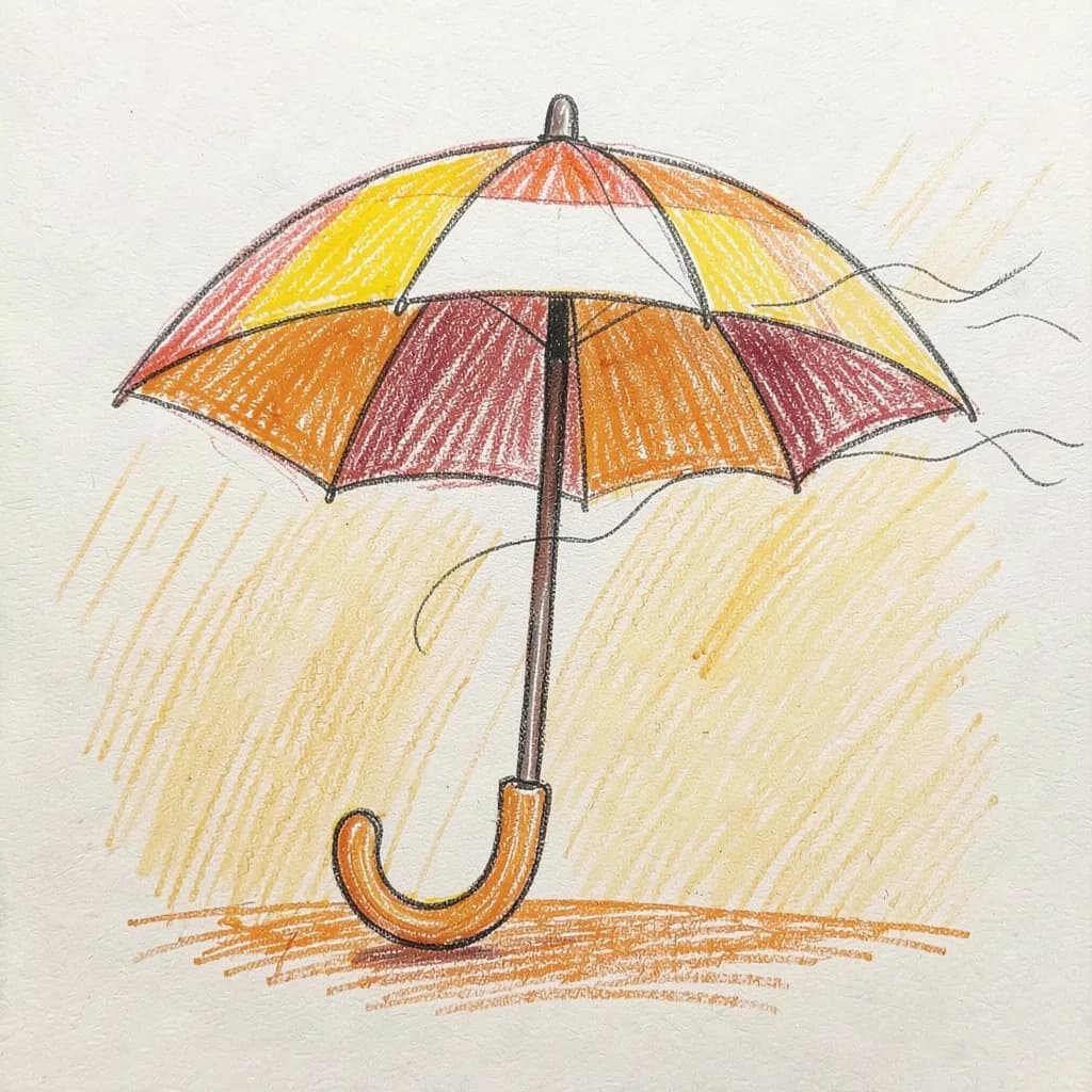 Drawing reference: An open umbrella caught by a gust of wind — Medium Objects sketch
