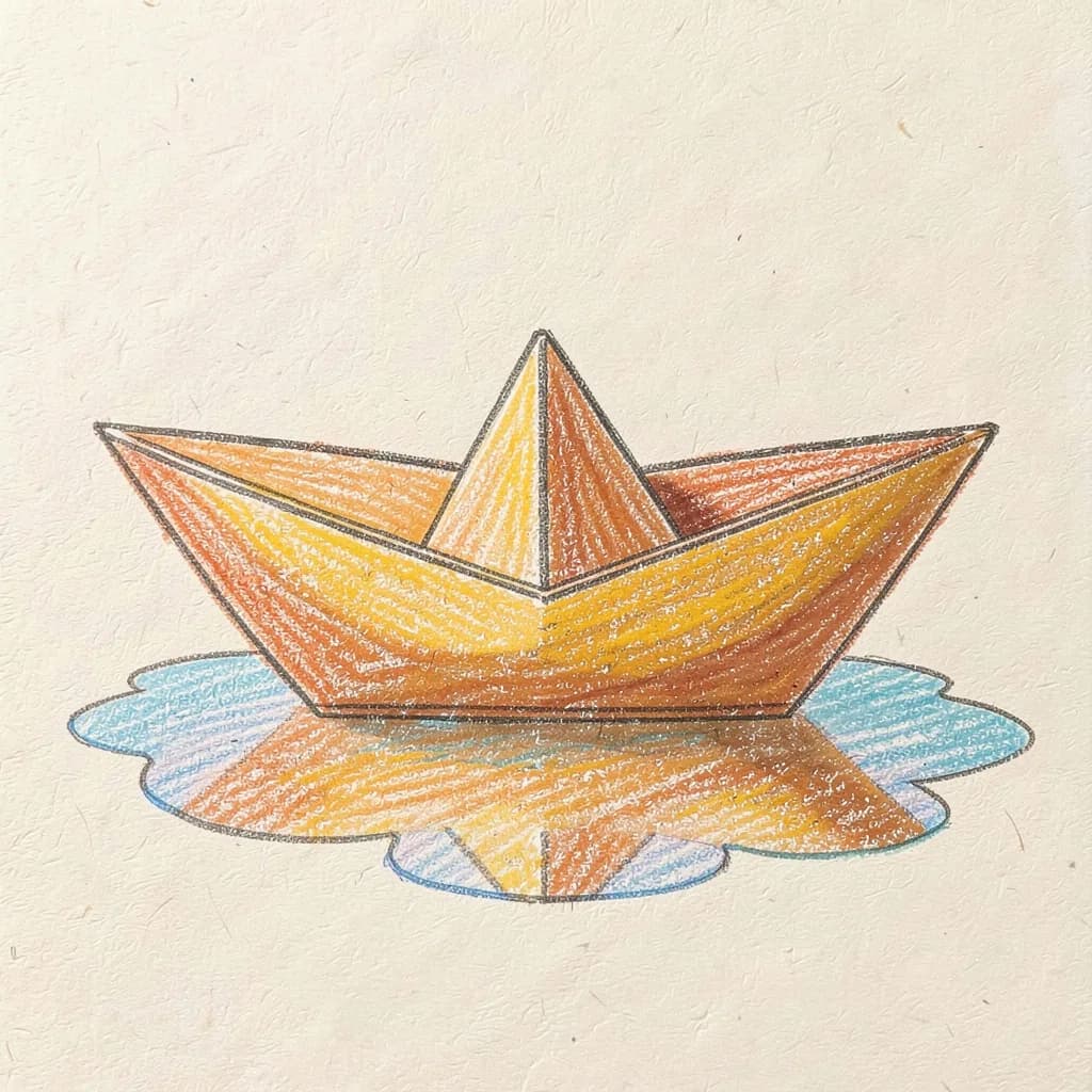 Drawing reference: A paper boat floating on a puddle — Easy Vehicles sketch