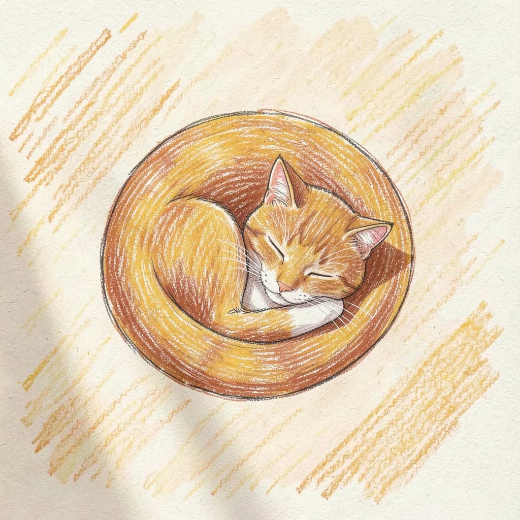 Drawing reference: A sleeping cat curled into a circle — Easy Animals sketch