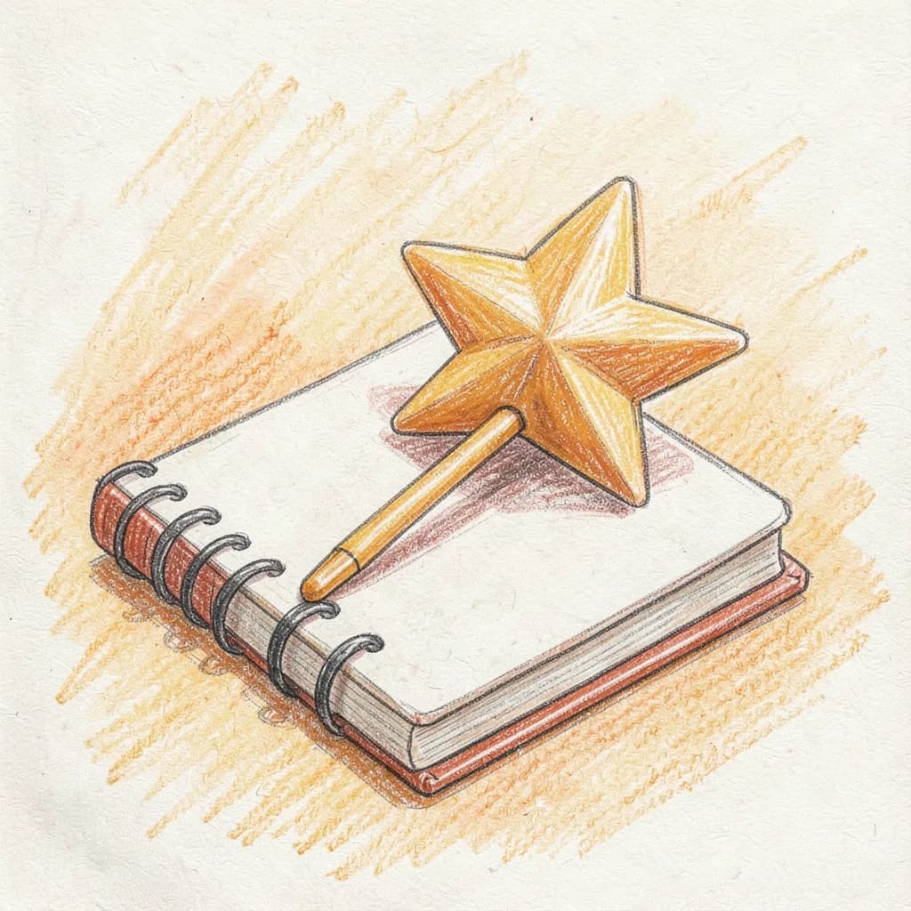 Drawing reference: A star-shaped hairpin resting on a notebook — Easy Anime sketch