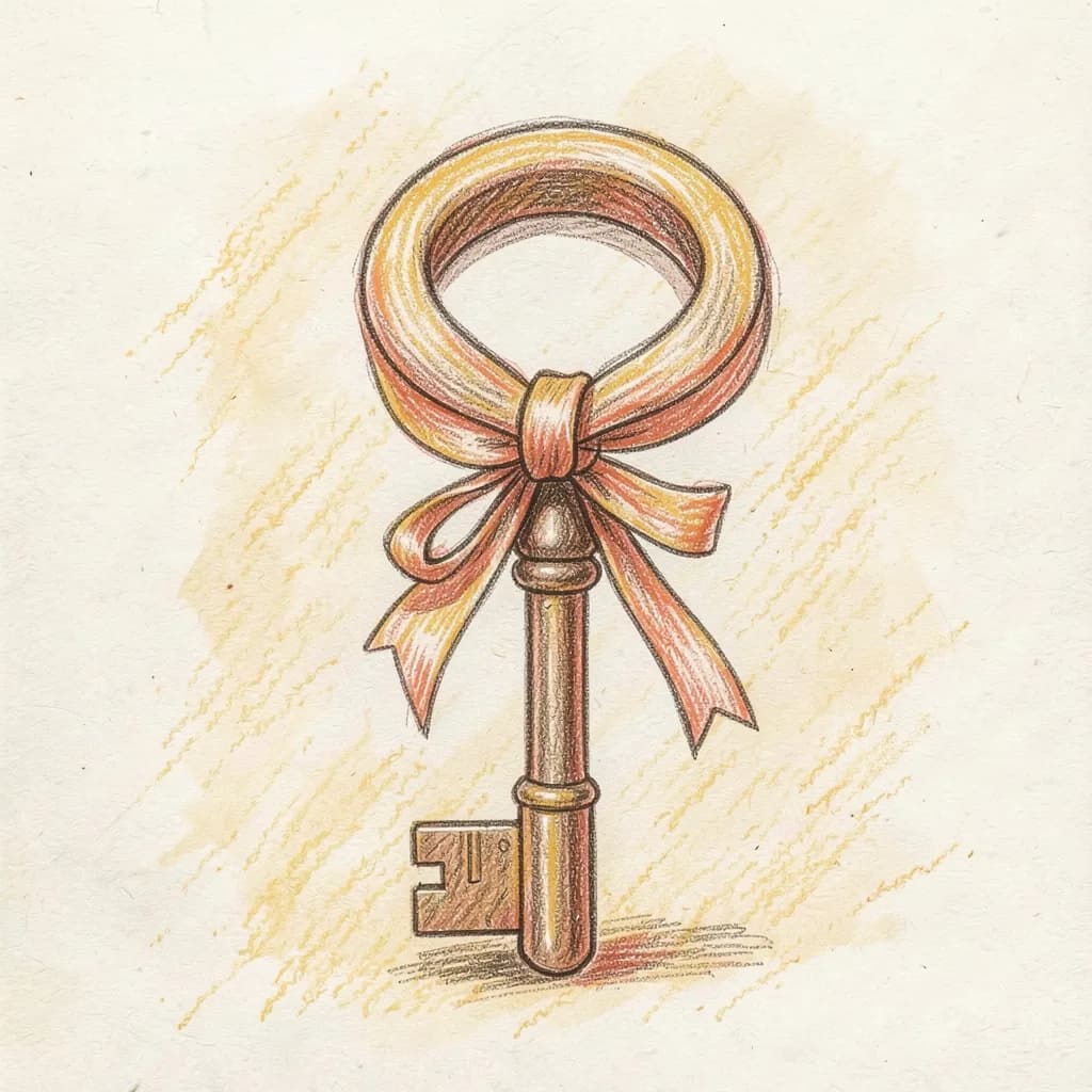 Drawing reference: A vintage key with a ribbon tied to it — Easy Objects sketch